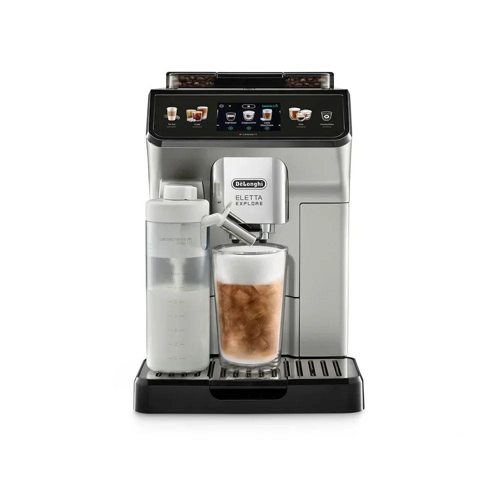De'Longhi Eletta Explore ECAM450.65.S LatteCrema Silber Mit Cold Brew Funktion Integriertes Milchschaumsystem