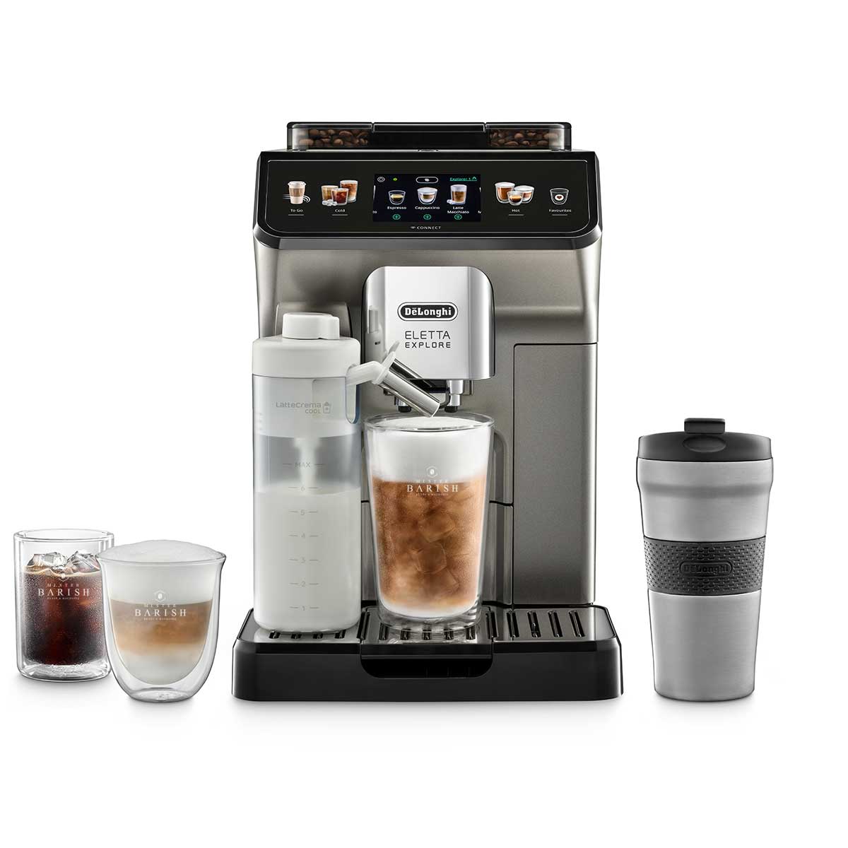 De'Longhi Eletta Explore Titanium Kaffeevollautomat ECAM450.86.T Mit Cold Brew System Milchaufschäumer