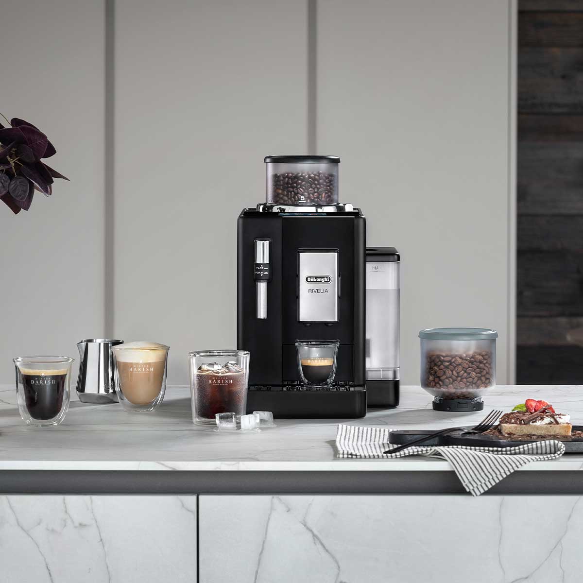 De'Longhi Rivelia Onyx Black Vollautomatische Espressomaschine Mit Bean-Wechselsystem Und Mahlwerk